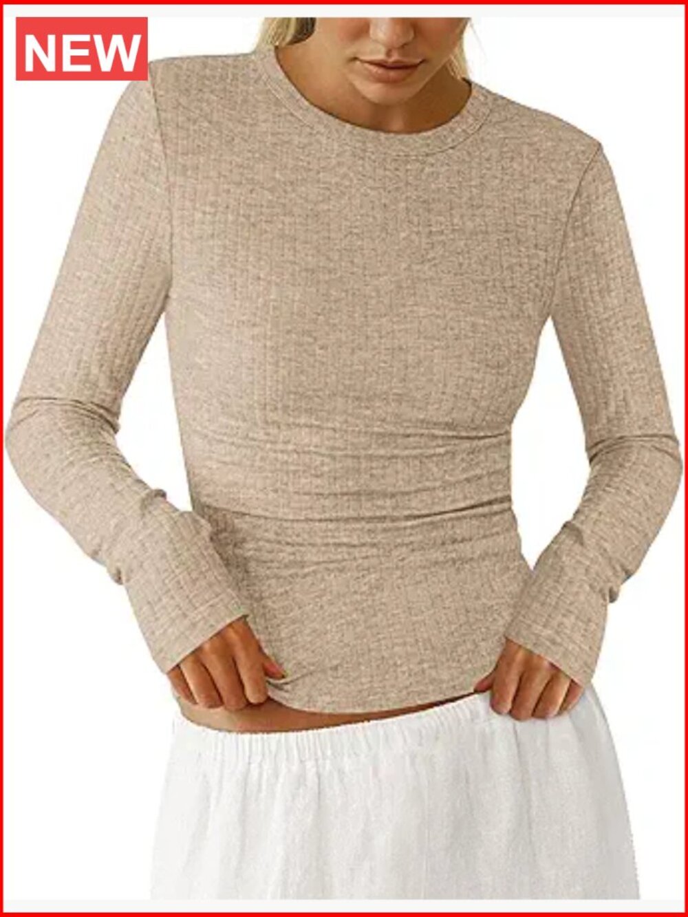 Ribbed Knit Long Sleeve Slim Fit Tee Shirt